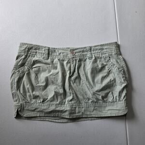 Y2K Hollister Micro Skirt Juniors 1 Green White Stripe Mini Pockets Logo Casual
